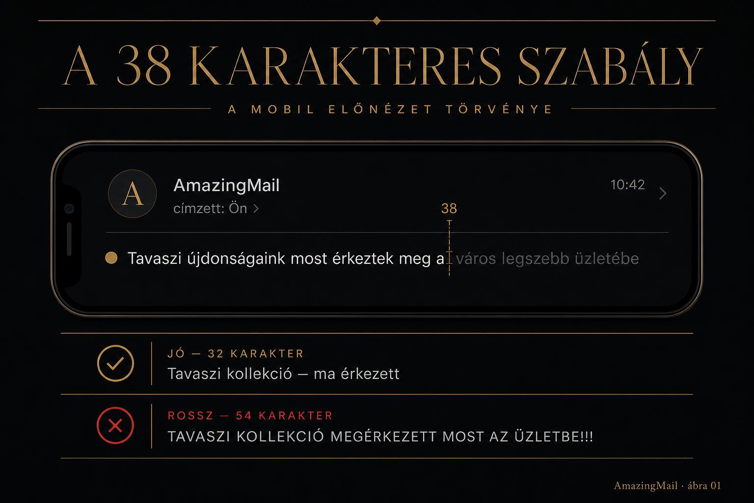 Mobil előnézet 38 karakteres vágási vonallal — jó és rossz tárgymező-példa
